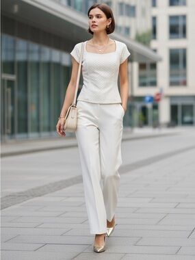 Elestory Small Light Cream Eyelet Square-Neck Blouse